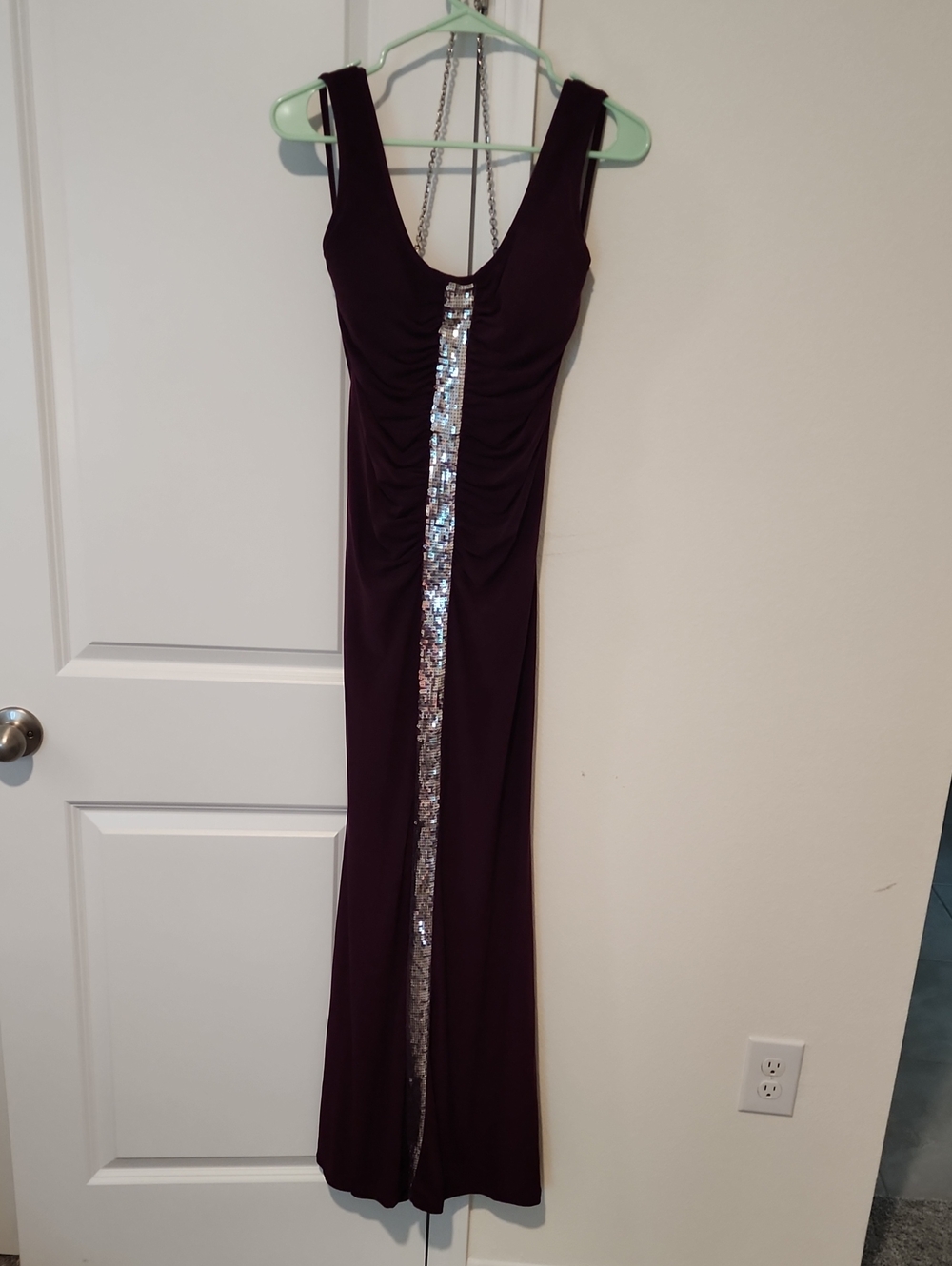 Angie Plum Maxi Dress with Silver Sequin Center